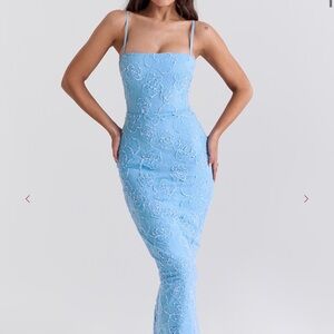 House of CB Embroidered Floral Blue Dress